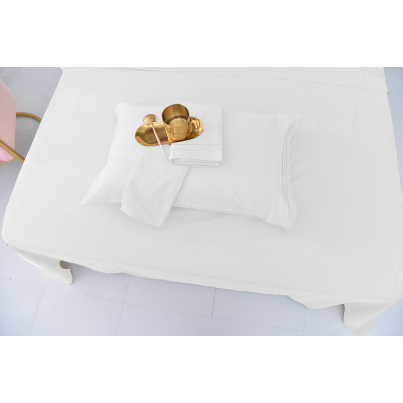 1800 Thread Count Rayon from Bamboo Sheet Set, White, Queen
