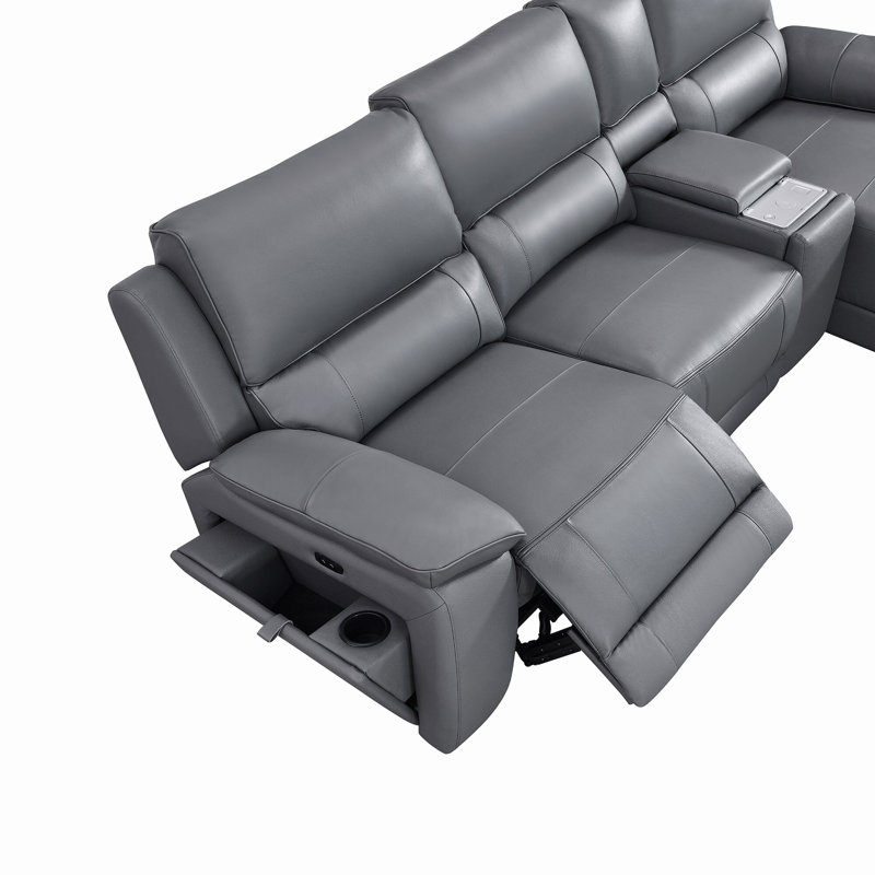Carrabelle Leather Power Recliner Console,USB Port, Right Hand Facing, Gray Genuine Leather