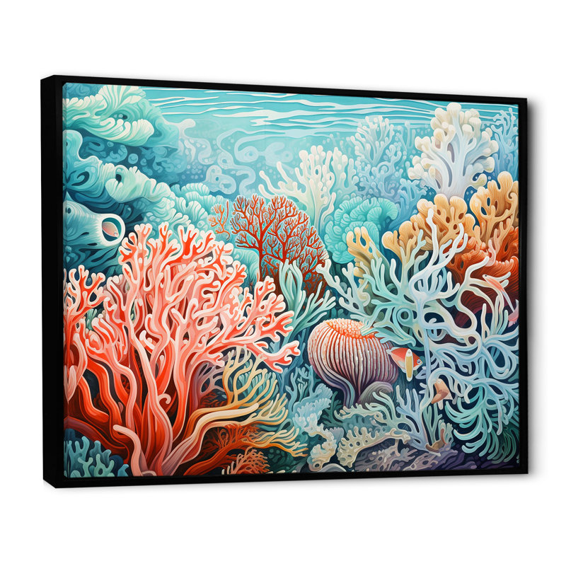 Corail Gorgonacées Sea World I sur impression sur toile, H 16 po x l 32 po x P 1 po, Cadre flottant noir