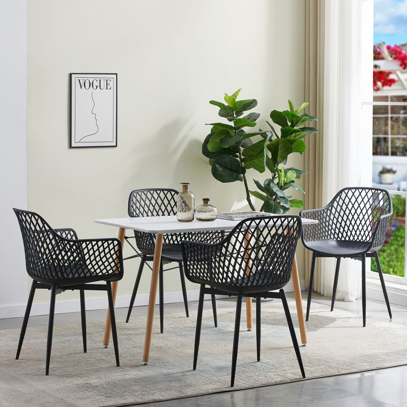 Ensemble de table de salle à manger 5 pièces, pour 5 personnes (blanc et noir)
