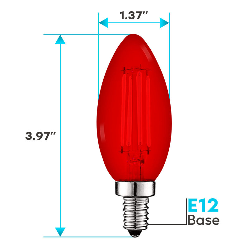 4.5 Watt (40 Watt Equivalent), B11 LED Candle Bulb, Colored Light Bulb, E12/Candelabra Base, 4