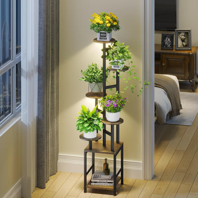 6 Tier Indoor Metal Plant Stand with Adjustable Grow Light, for Living Room, Garden, Patio