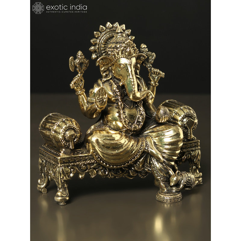 Statue de petit seigneur de 3 pouces Ganesha assis sur Singhasan