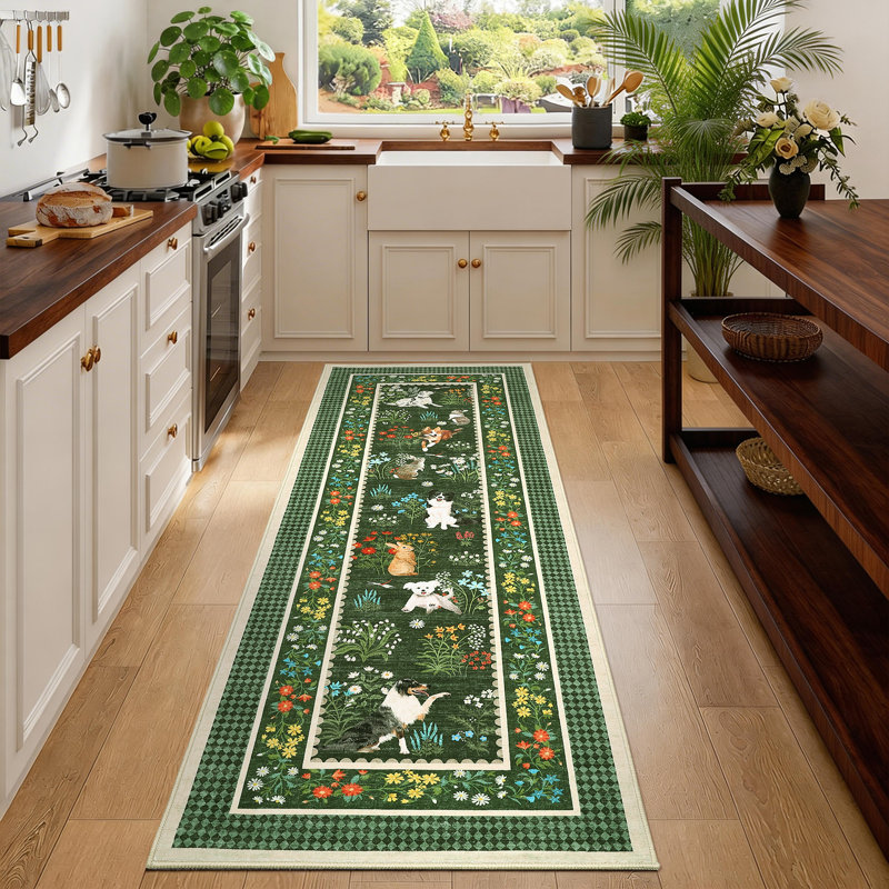 Tapis lavable à la machine Cute, Vert, Tapis de couloir 2 pi x 6 pi