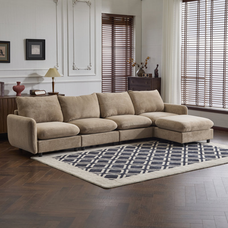 130 In. Oversize 5Piece L Shaped Modular Free Combination Sectional Velvet Sofa Couch With Ottoman For Living Room And Spacious Space, Nomad
