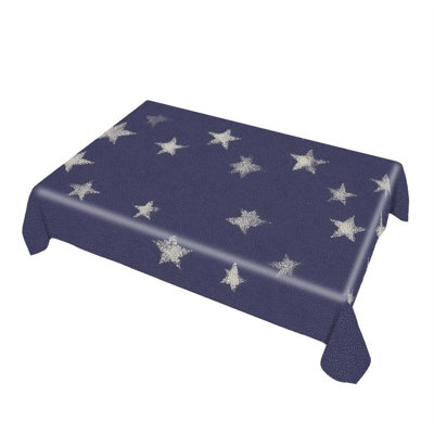 Navy Blue Ditsy Star Tablecloth 60 x 120 inch for Memorial Day & 4th of July Home Dining