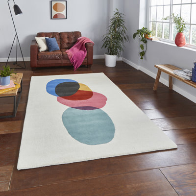 Inaluxe Favela Wool Hand Tufted Cream/Blue Rug