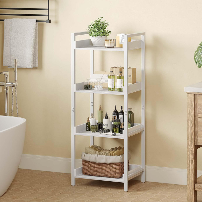 4 Tier Narrow Corner Bookshelf, Wooden Display and Storage, White