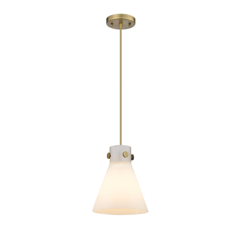 Luminaire suspendu à cordon 1 lumière 14 "Newton Cone, H 9,88 po x l 8 po x P 8 po, Blanc mat, Laiton brossé