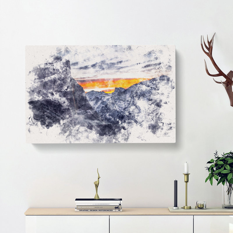 Sunset over Yosemite Watercolour - Wrapped Canvas, 50cm H x 76cm W x 3cm D