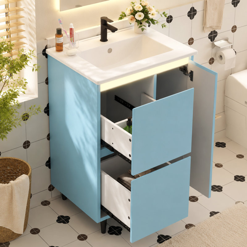 Single Bathroom Vanity with Ceramic Basin, Blue