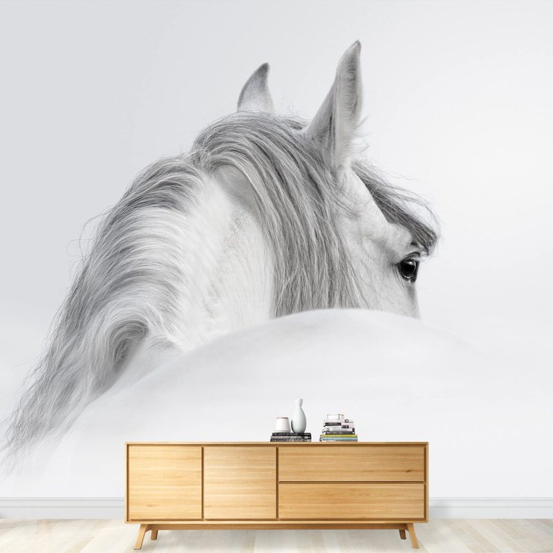 Grand papier peint adhésif gris andalou gris dans une brume, L 66 po x l 96 po