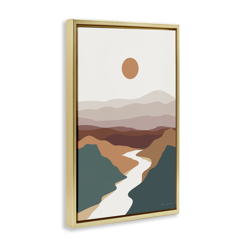 Toile flottante «Natural Mountain Valley» par Omar Escalante, Cadre flottant métallique doré, H 25 po x l 17 po