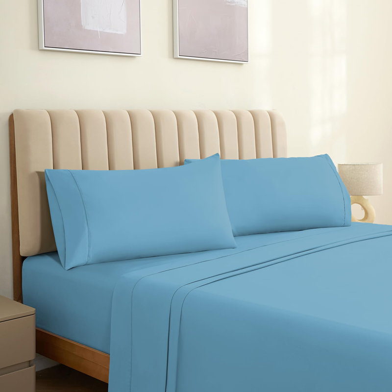LuxClub 2 PC Light Blue Queen Performance Microfiber Solid Pillowcase Set, Light Blue, Queen Pillowcase