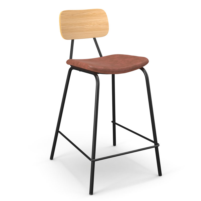 Buda Upholstered Counter Stool with Metal Frame, Counter Stool (24” Seat Height), Tan, Natural