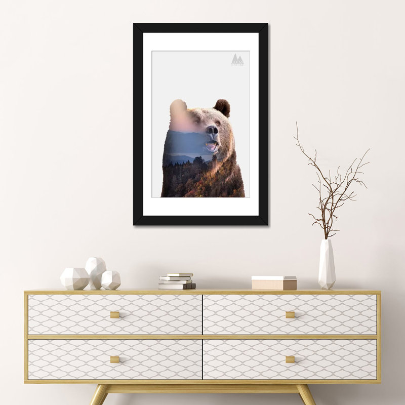 « bear », impression sur toile, Papier d'art encadré noir, Blanc, H 24 po x l 16 po x P 1 po