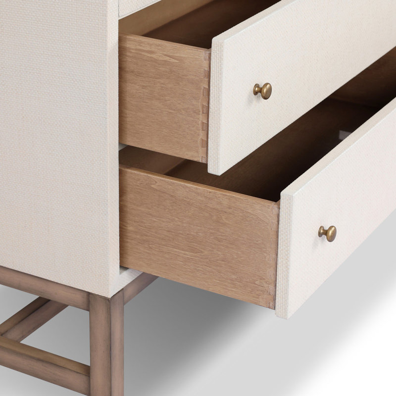 Fiona 5 - Drawer Solid Wood Dresser, Ivory Painted Raffia