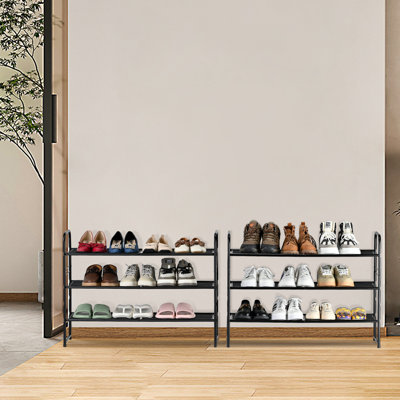 32'' Wide 3-Tier Metal Mesh Shoe Rack for Closet, Stackable and Adjustable, Good for High Heels
