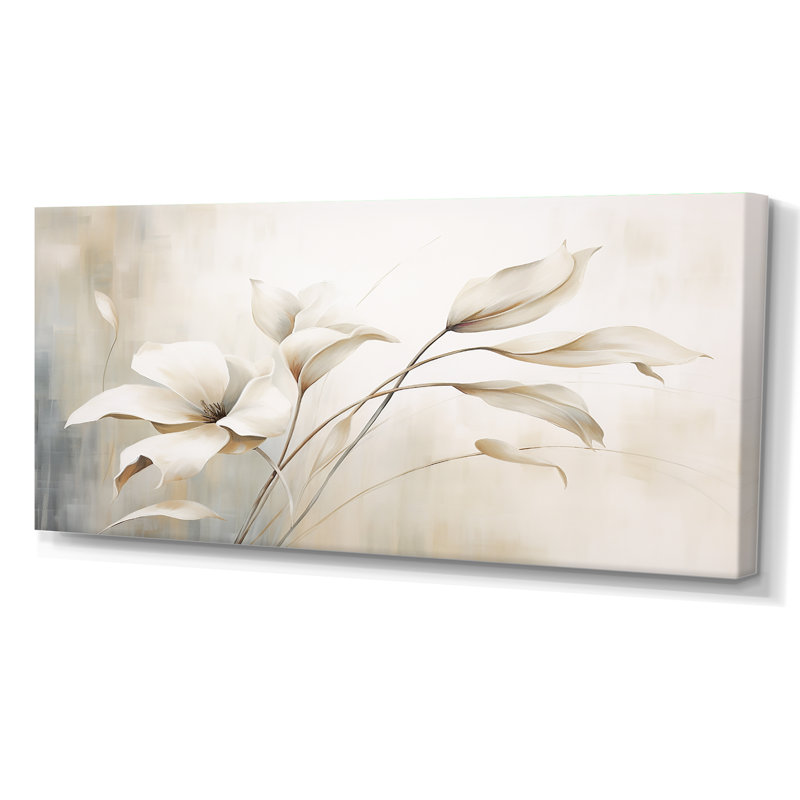 White Botanical Elegance III - Abstract Botanicals Wall Decor, Wrapped Canvas, 28" H x 60" W x 1.5" D