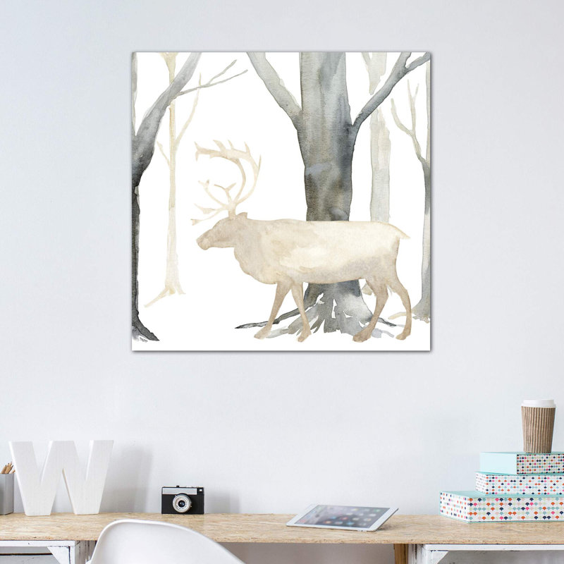 «Winter Forest Elk» par Tara Reed - reproduction imprimée, H 37 po x l 37 po x P 1,5 po, Toile tendue, Pas de tapis