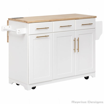 59.3" Kitchen Island with Storage 2 Pull Out Cabinet,Trash Can Storage and Drop Leaf , Power Outlet