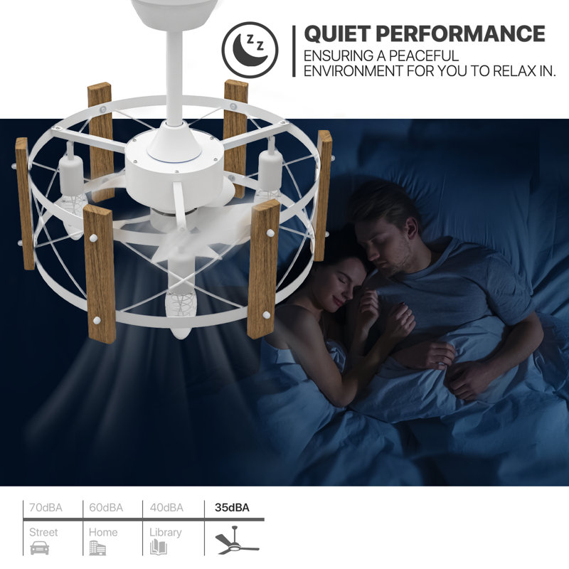 White and Brown Rustic Low Profile Ceiling Fan with LED Light