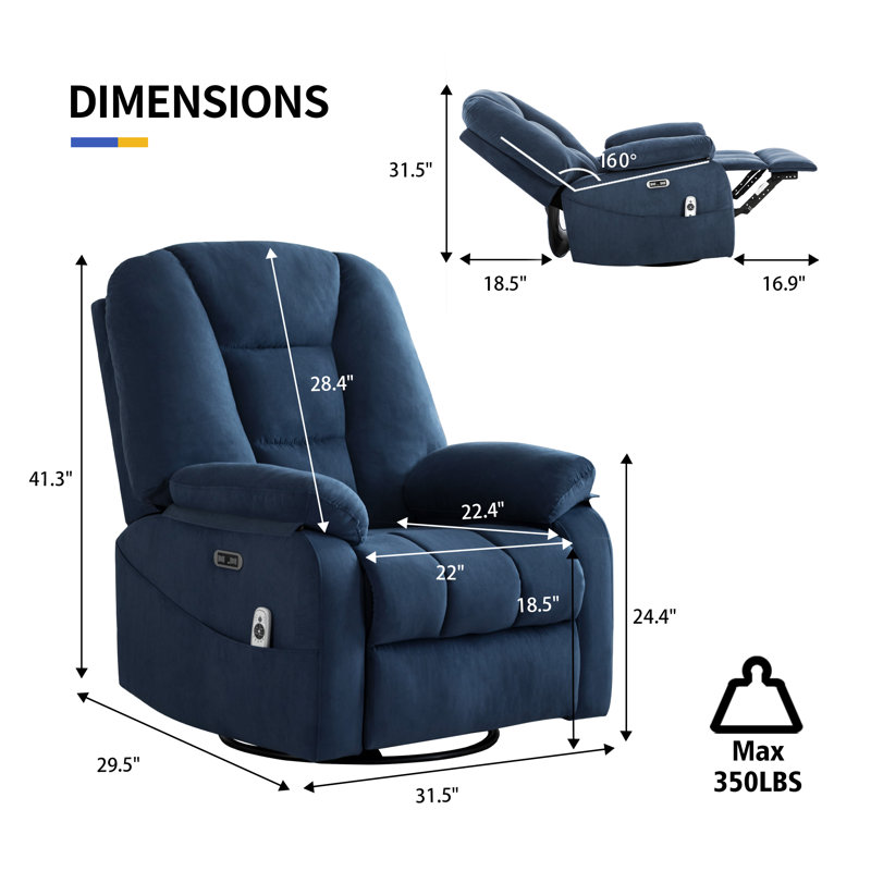 Latitude Run® Oversized Power Swivel Rocker Recliner Chair for Adults  with Heat and Massage, Brown