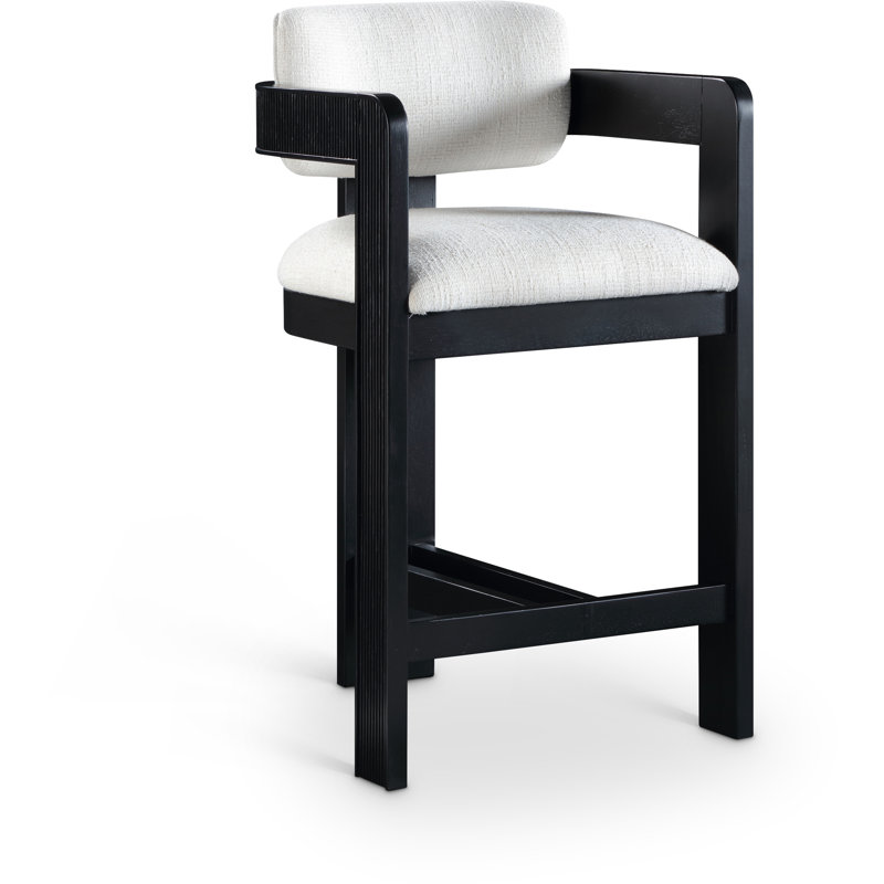 Howley Upholstered Stool, Black, Linen Textured, Cream