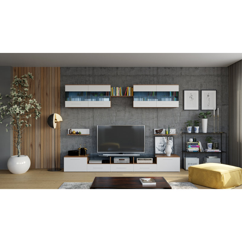 Roberson TV Stand for TVs up to 88", Plum/Glossy white/Glossy white