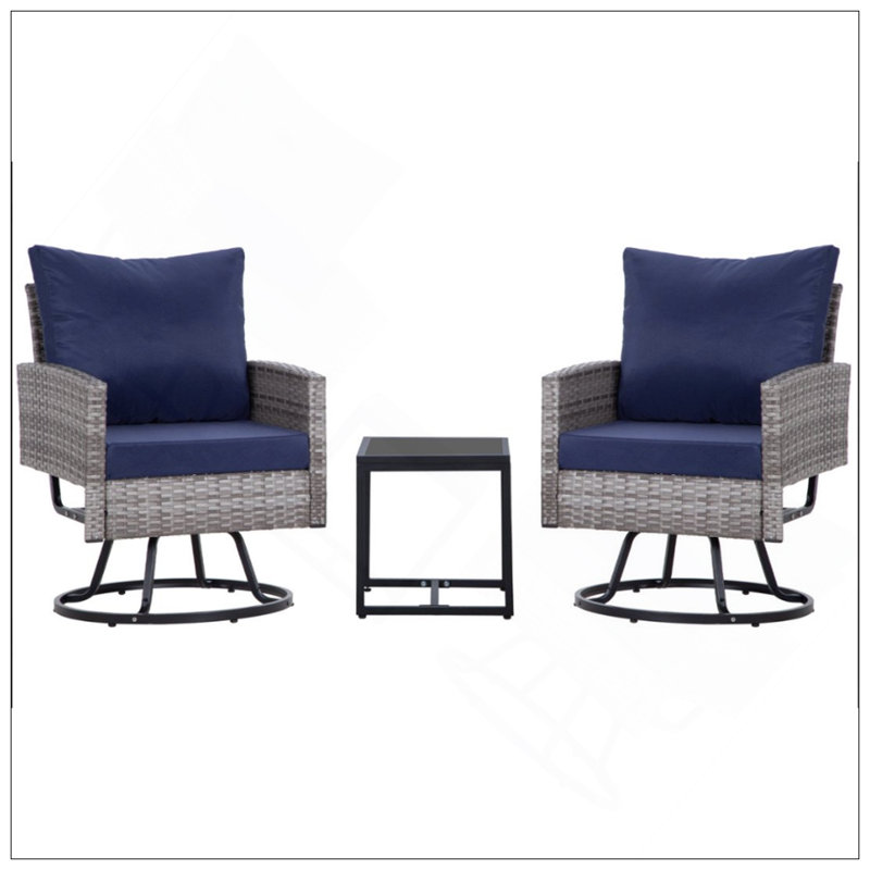 Ensemble de meubles de patio 3 pièces en rotin avec table basse, sièges d'extérieur pour porche, balcon et jardin, Beige