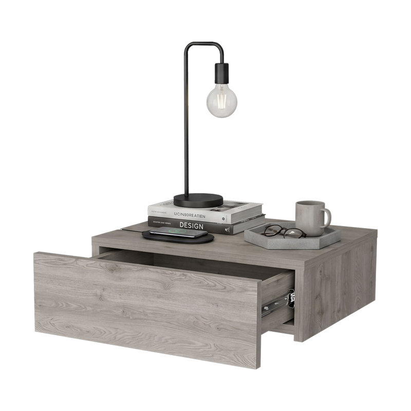 Table de chevet murale flottante avec rangement pour tiroir, table de chevet moderne avec rangement Barcelona, Gris clair