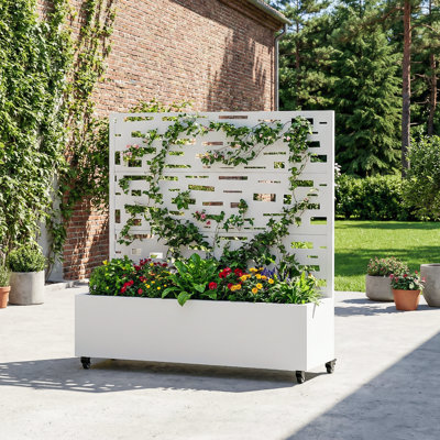 Metal Planter Box with Trellis with Wheels
