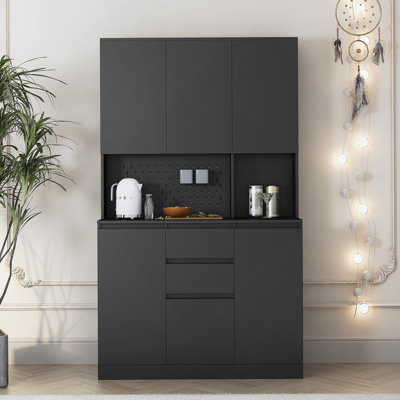 Armoire de cuisine autoportante de 74 pouces avec 6 portes, 3 tablettes et 2 tiroirs pour des solutions de rangement polyvalentes