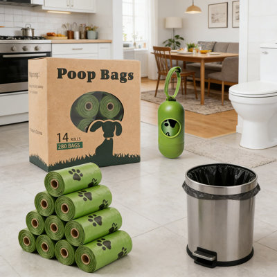 Sacs à crottes anti-fuites pour chien avec distributeur - 280 sacs à déchets parfumés, très épais et durables pour le nettoyage des animaux de compagnie