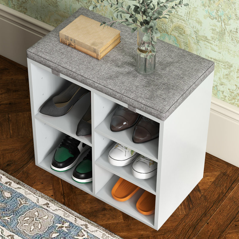 Banc de rangement pour chaussures 5 paires, Blanc / gris