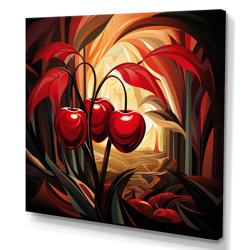 Summer Cherries Cubic Design II - Art mural cerise, H 30 po x l 30 po x P 1,5 po, Toile tendue