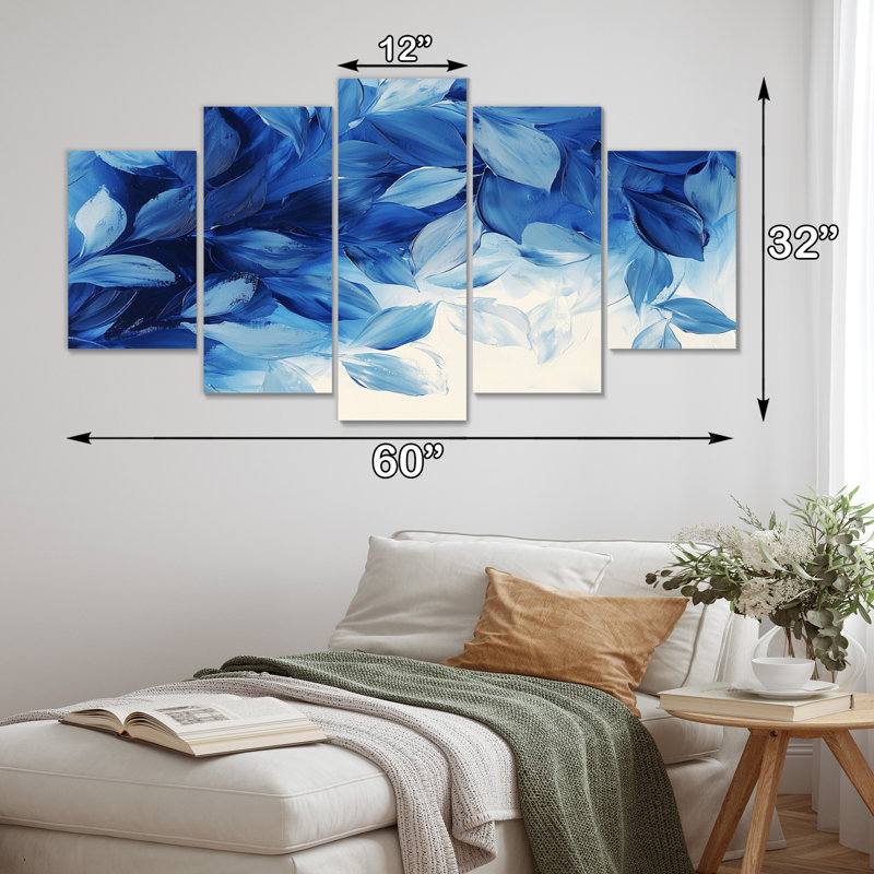 Fougères bleues bleues et douceur - Art mural fougères - Art mural moderne sur toile, H 32 po x l 60 po, 5