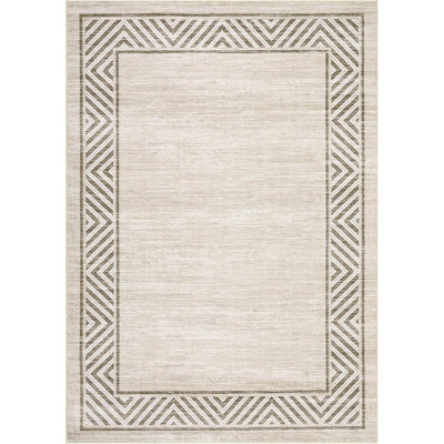 8x10 Modern Geometric Bordered Area Rug – Washable, Foldable, Stain-Resistant, Easy to Clean, Non-Slip for Living Room & Bedroom (Navy Blue)