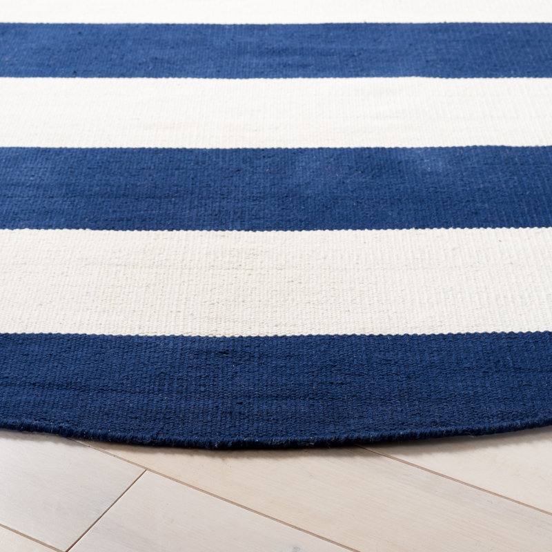 Brookvale Striped Handmade Flatweave Cotton Navy/Ivory Area Rug, Square 4'