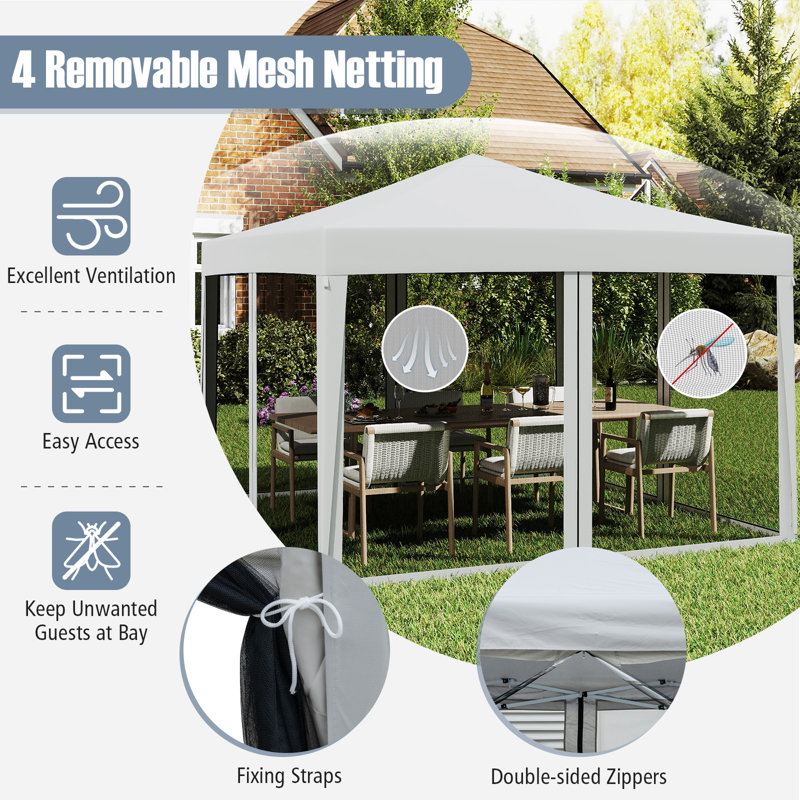 10 FT x 10 FT Pop-Up Canopy Tent w/ Mesh Netting Carry Bag 8 Stakes & 4 Ropes Beige, Beige