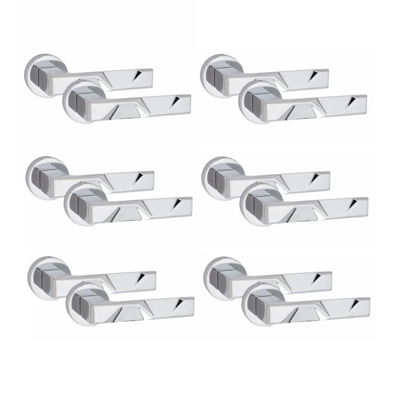 6 Pairs Modern Nova Design Premium Door Handles on Round Rose in Polished Chrome Finish