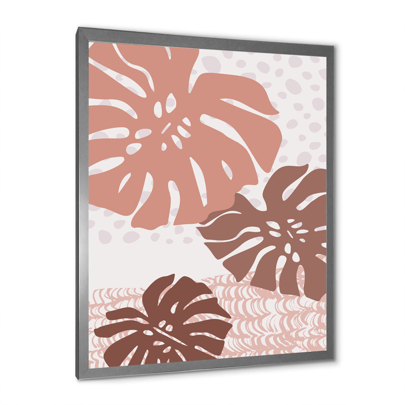 «Tropical Leaf Abstraction in Earth Tones», peinture sur toile, H 44 po x l 34 po x P 1,5 po, Cadre photo argenté