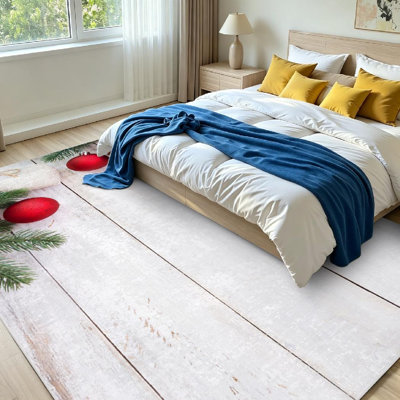 White Machine Washable,Christmas and Ornament Rustic Wood Indoor Area Rug