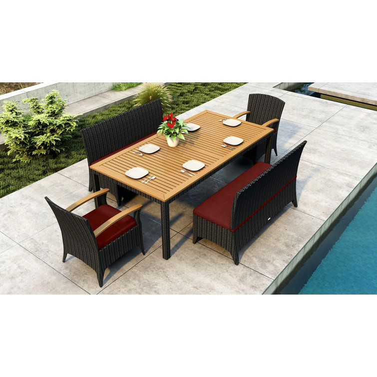 Alvydas 8 - Person Teak Wicker Patio Dining Set with Rectangular Table