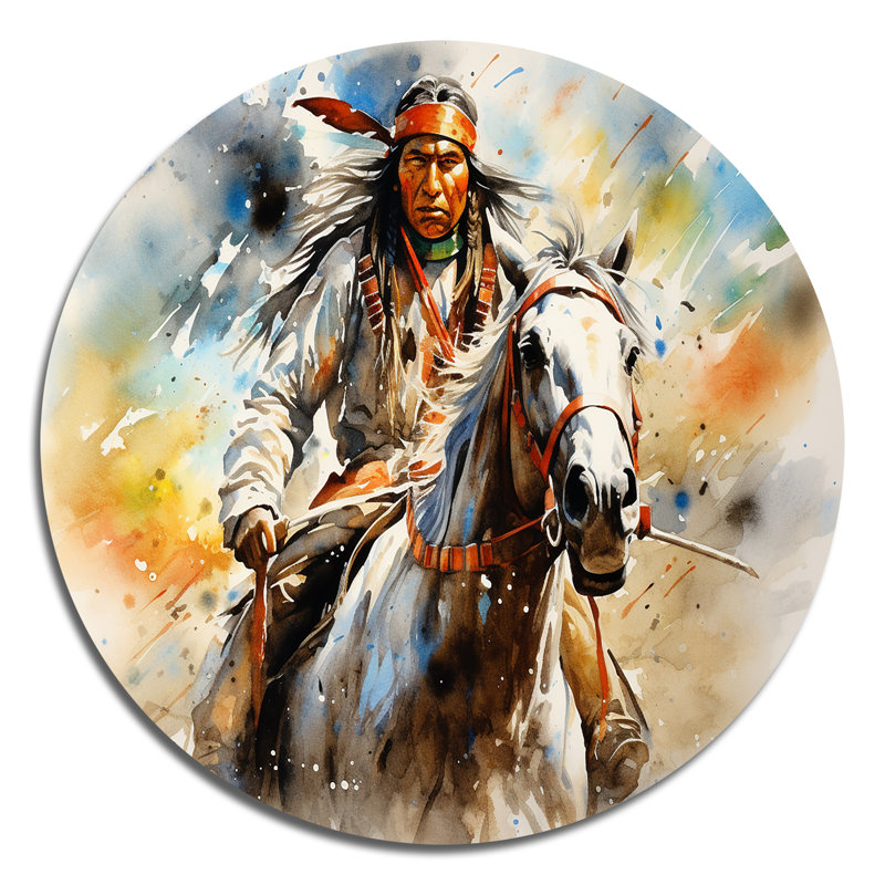Guerrier indien coloré - personnes rondes, art en métal, H 29 po x l 29 po