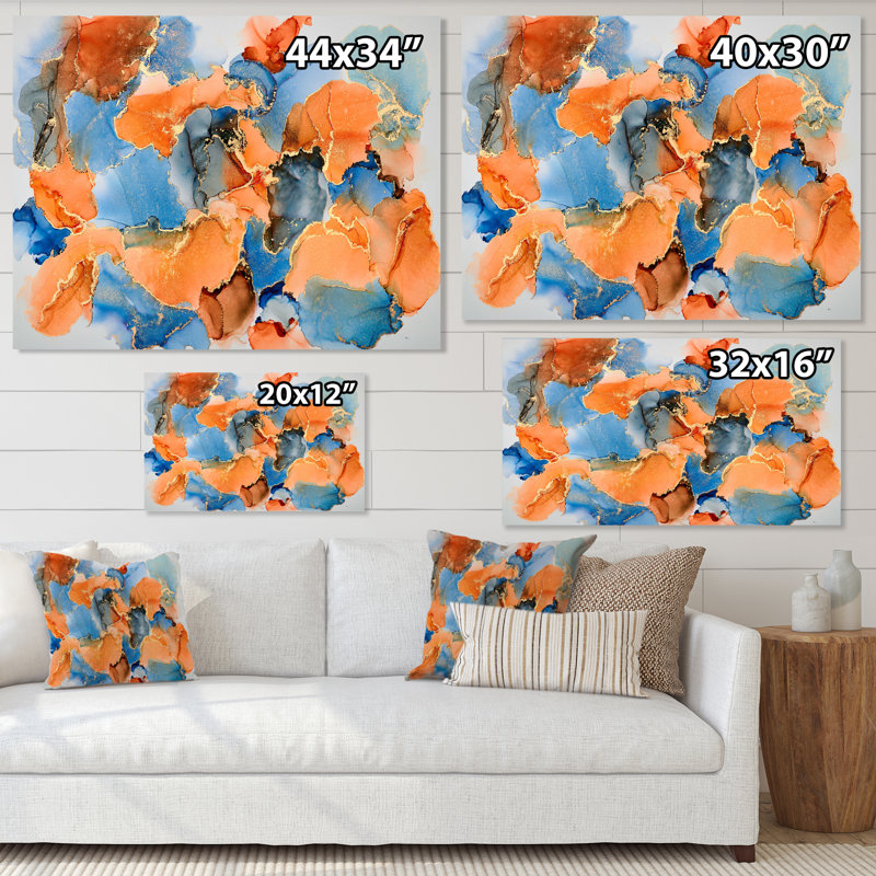 «Blue and Brown Luxury Abstract Fluid VII», peinture sur toile, H 16 po x l 32 po x P 1 po, Toile tendue