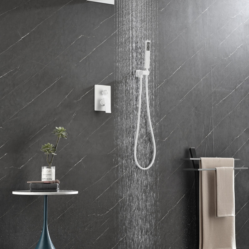 Système de douche, pomme de douche cascade avec douche à main, ensemble de robinet de douche mural pour salle de bain, Blanc