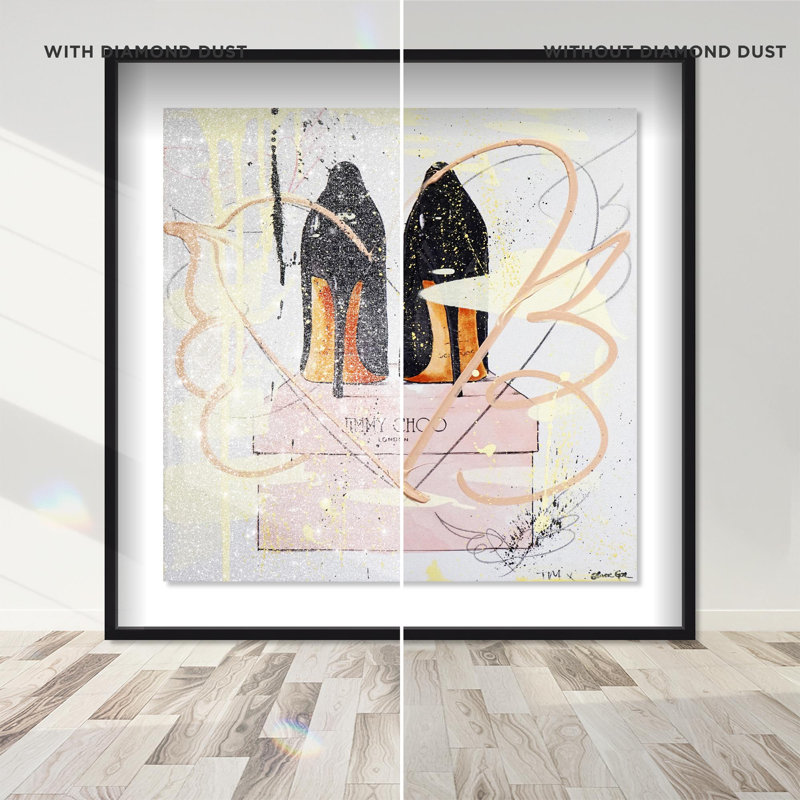 Oliver Gal Blush Walk Revisited Fashion - Diamond Dust Shadowbox Framed Wall Art, 25.5" H x 25.5" W, Black