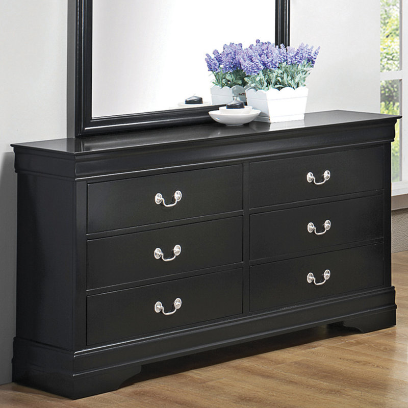 Commode 6 tiroirs Daleyza, Noir, Argent argent