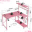Zabarskaya Gaming Desk, Computer Desk with Power Outlets, LED Lights, Reversible Corner Desk with 4-Tier Shelves,Cup Holder & Hook Carbon Fiber-1392850922-1392871147